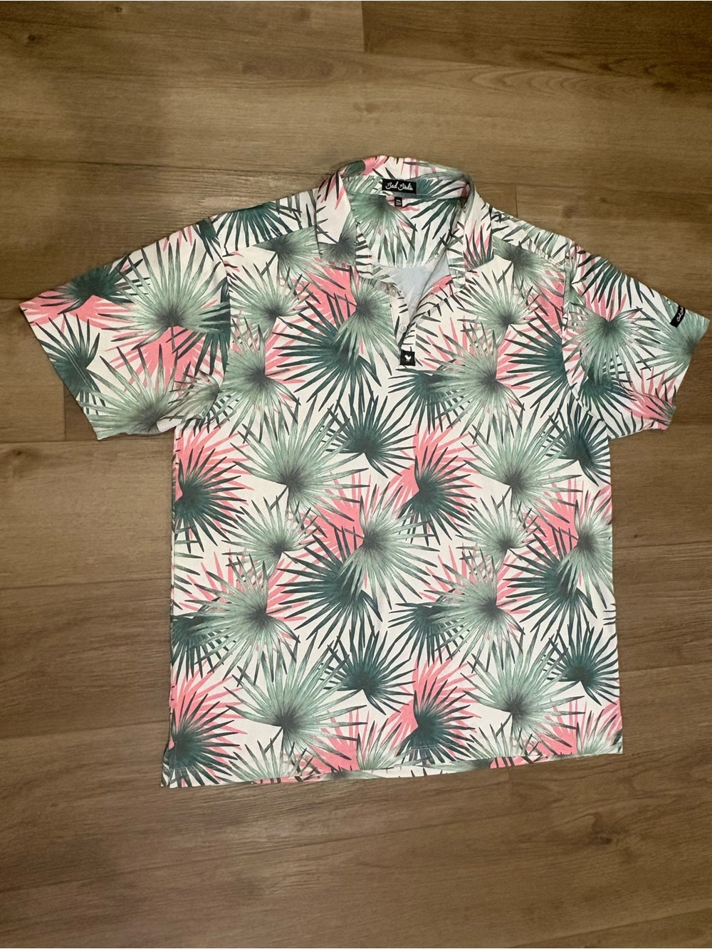 Bad Birdie Tropical Palm Polo - Pink & Green